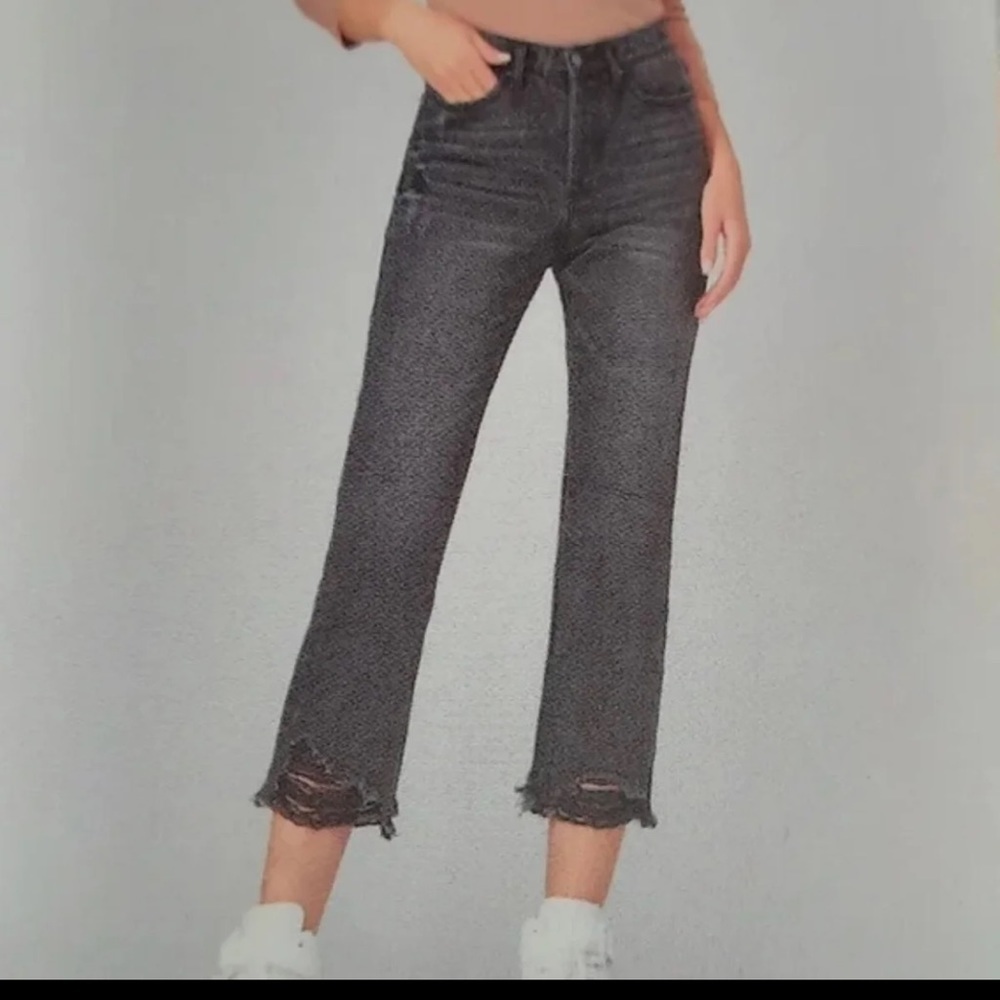 NWT SIMPLE SOCIETY Distressed Black Super High Rise Straight Jean